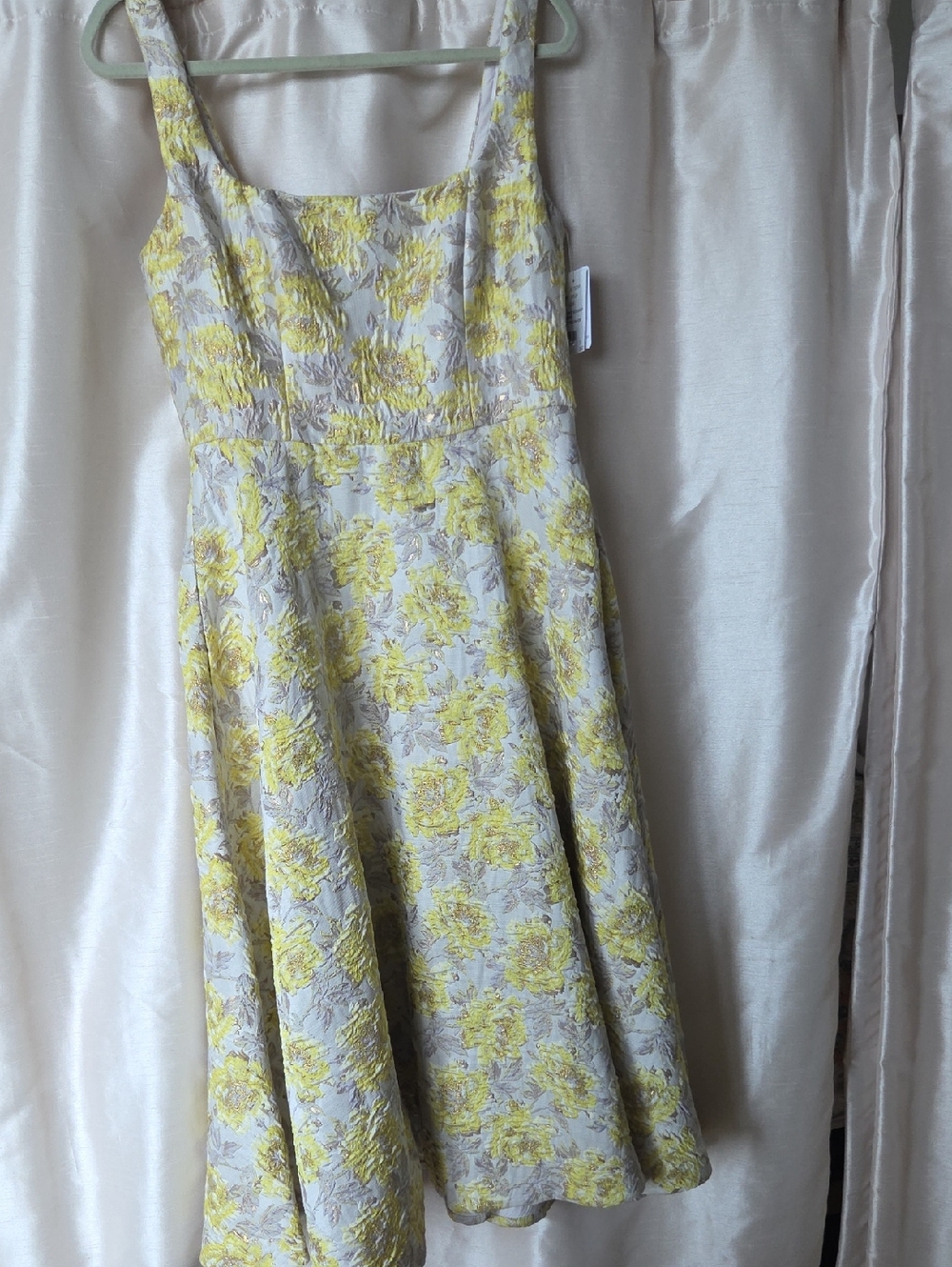 Dessy Yellow Floral Cocktail Dress Size 12 - Picture 3 of 6